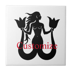 Two-Tail Mermaid Silhouette Thunder_Cove Ceramic Tile