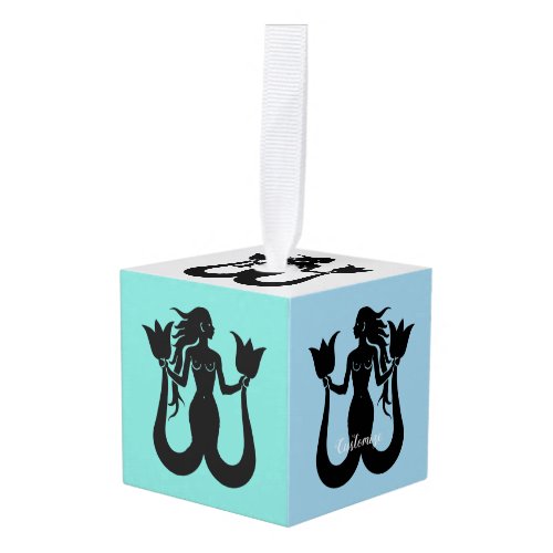 Two Tail Mermaid Silhouette Thunder_Cove Cube Ornament