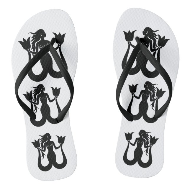 Two-Tail Mermaid Silhouette Thunder_Cove Flip Flops (Footbed)