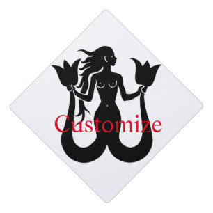 Two-Tail Mermaid Silhouette Thunder_Cove Graduation Cap Topper