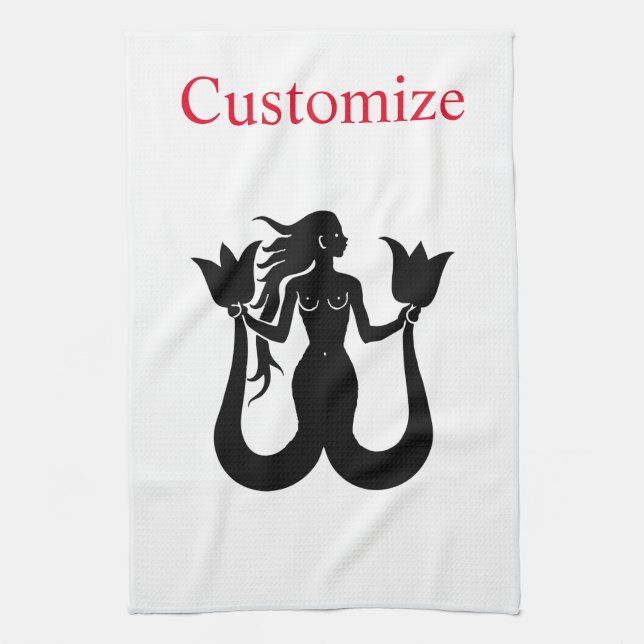  Two-Tail Mermaid Silhouette Thunder_Cove Kitchen Towel (Vertical)