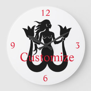 Two-Tail Mermaid Silhouette Thunder_Cove Large Clock