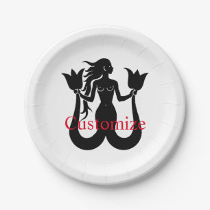 Two-Tail Mermaid Silhouette Thunder_Cove Paper Plates