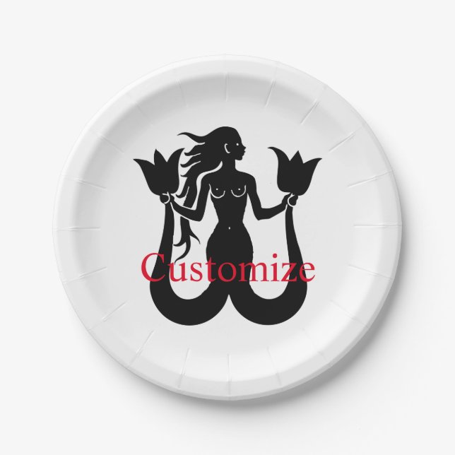  Two-Tail Mermaid Silhouette Thunder_Cove Paper Plates (Front)