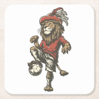 Two‑Tailed Lion Striker Square Paper Coaster