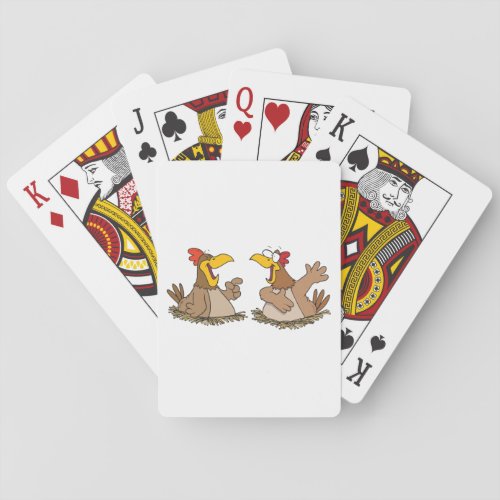 Two Talking Chickens Playing Cards