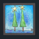 Two Tall Christmas Trees Gift Box<br><div class="desc">two cute tall Christmas trees in the forest with stars</div>