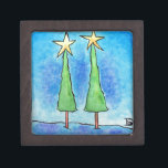 Two Tall Christmas Trees Jewelry Box<br><div class="desc">two cute tall Christmas trees in the forest with stars</div>