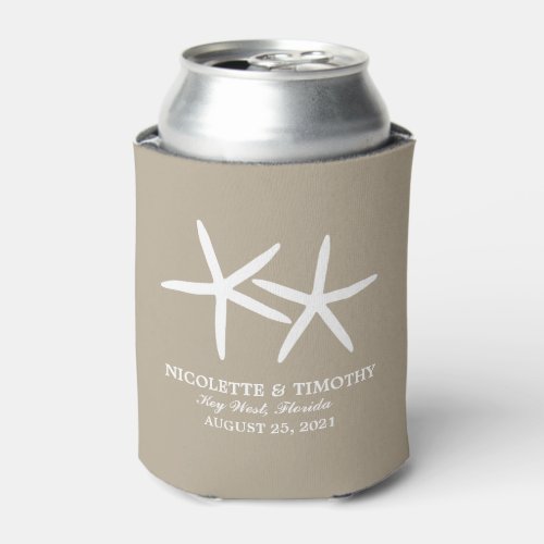 Two Tan Skinny Starfish Tan Wedding Reception Can Cooler