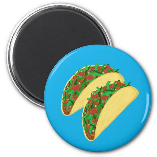 Two Tasty Tacos Mexican Food Fun on Blue Magnet