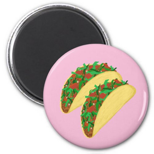 Two Tasty Tacos Mexican Food Fun on Pink Magnet