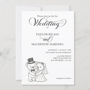 Two Teddy Bears Bride and Groom Wedding Invitation