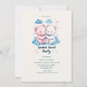 Two Teddy Bears Gender Reveal Party  Invitation