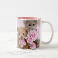 two teddy bears holding roses coffee mug