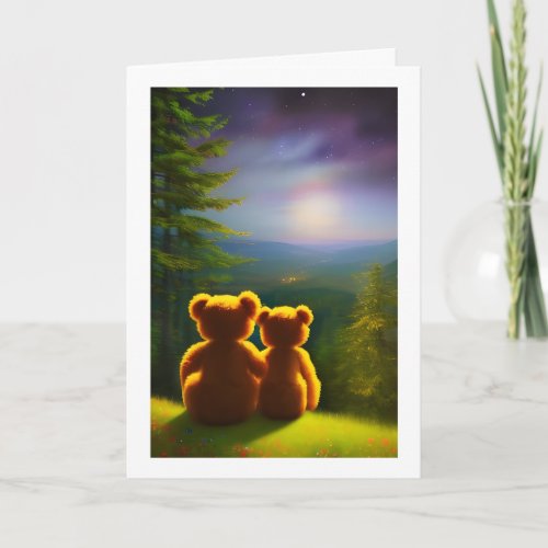 Two Teddy Bears on a Starry Night Holiday Card