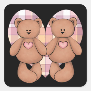 Two Teddy Bears Square Sticker