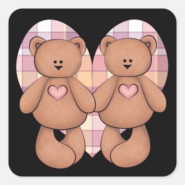 Two Teddy Bears Square Sticker (Front)