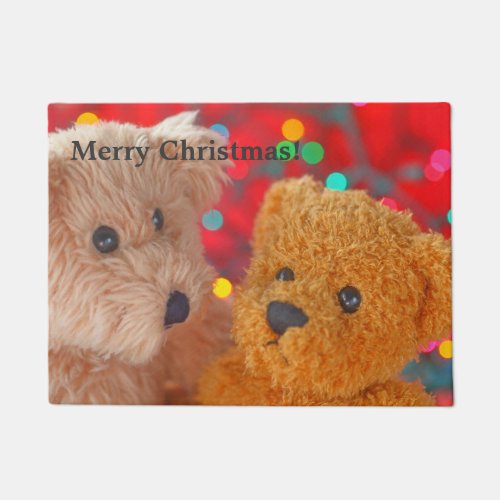 Two teddy bears with Christmas lights Doormat