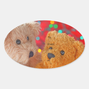 Two teddy bears with Christmas lights Oval Sticker