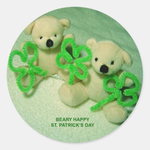 Two Teddy Bears with Shamrocks Classic Round Sticker