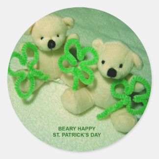Two Teddy Bears with Shamrocks Classic Round Sticker