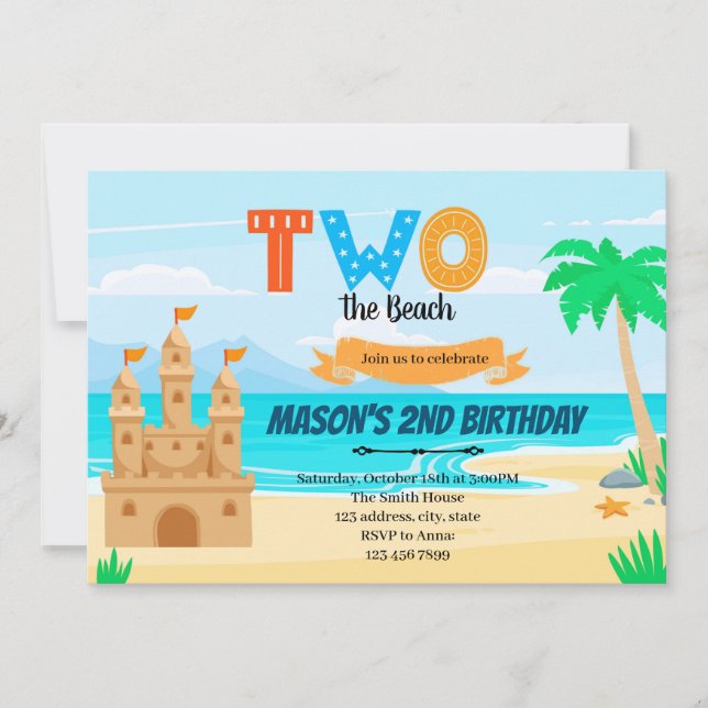 Two the beach 2nd birthday invitation (Front)