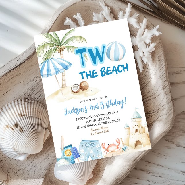 Two the Beach Coastal Theme Boy Second Birthday Invitation (Creator Uploaded)
