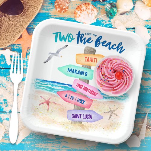 Two The Beach  Kids 2nd Birthday Paper Plates