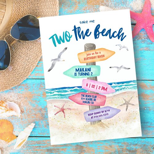 Two The Beach Kids 2nd Birthday Party Invitation