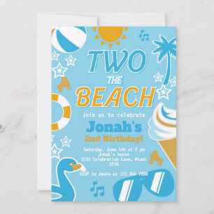 Two the Beach Party 2nd Birthday Boy summer Invitation