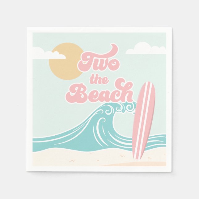 Two the Beach Pink Surf Beach Birthday Napkins (Front)