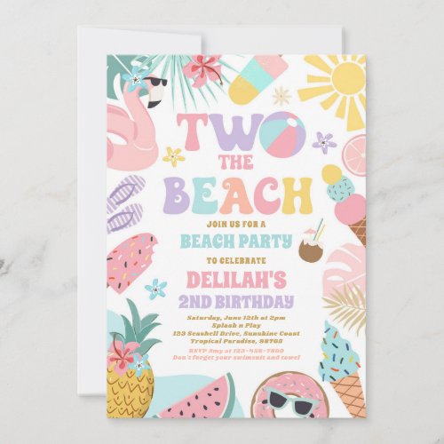 Two The Beach Summer 2nd Birthday Beach Party  Invitation