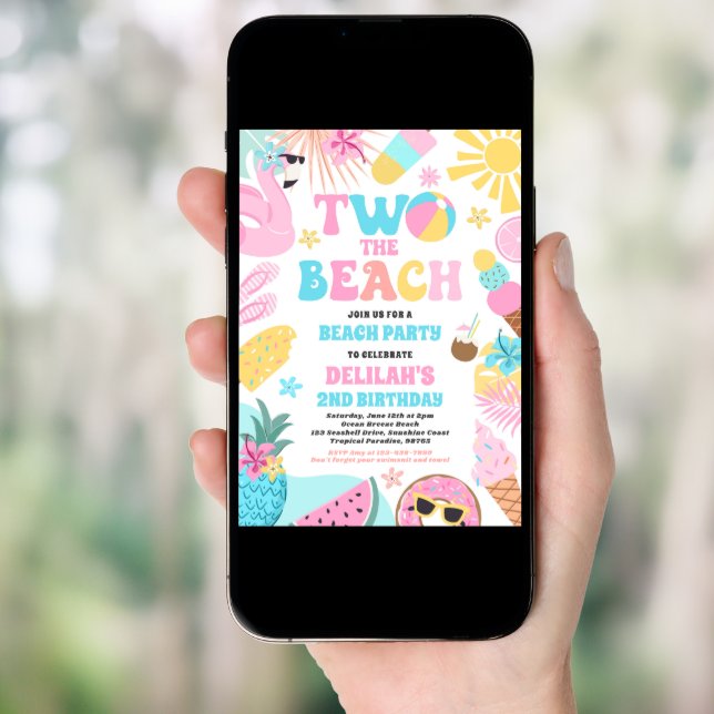 Two The Beach Summer 2nd Birthday Beach Party  Invitation (Front Digital)