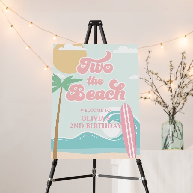 Two the Beach Surf 2nd Birthday Welcome Foam Board (In Situ (Stand))