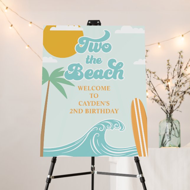 Two the Beach Surf Beach 2nd Birthday Invitation Foam Board (In Situ (Stand))