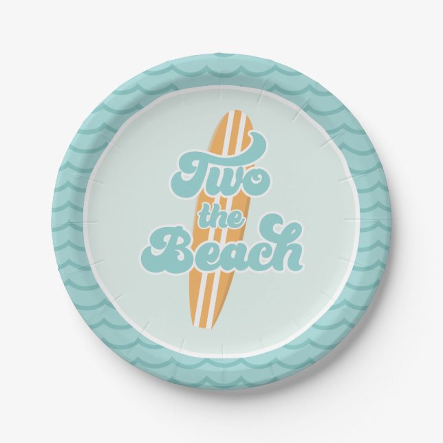 Two the Beach Surf Beach 2nd Birthday Paper Plates (Front)