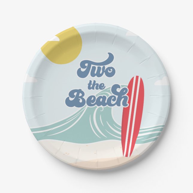 Two the Beach Surf Beach 2nd Birthday Paper Plates (Front)