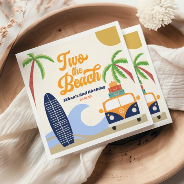 Two The Beach Surf Blue 2nd Birthday Party Napkins (Creator Uploaded)