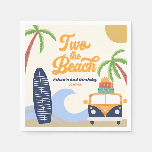 Two The Beach Surf Blue 2nd Birthday Party Napkins (Front)