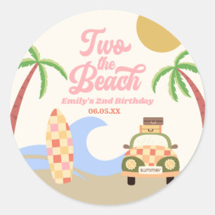 Two The Beach Surf Board Pink 2nd Birthday Party Classic Round Sticker