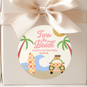 Two The Beach Surf Board Pink 2nd Birthday Party Classic Round Sticker
