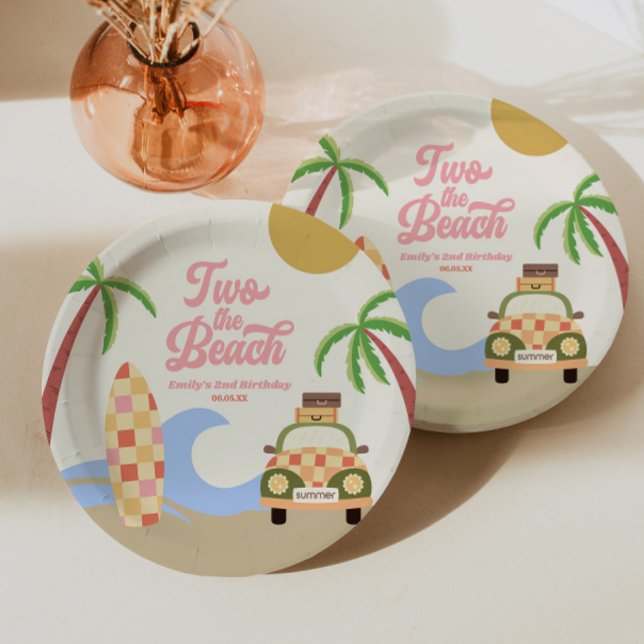 Two The Beach Surf Board Pink 2nd Birthday Party Paper Plates (Creator Uploaded)