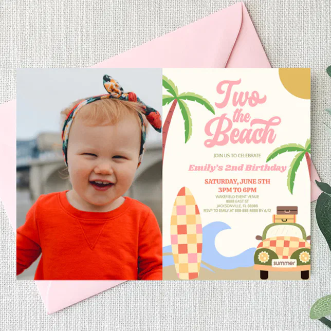 Two The Beach Surf Picture 2nd Birthday Party Invitation | Zazzle