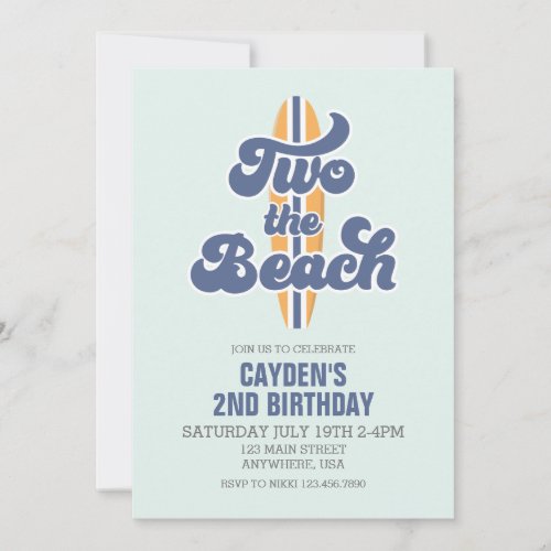 Two the Beach Surfboard Beach 2nd Birthday Invitation