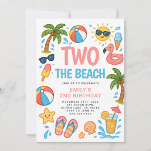 Two The Beach Tropical 2nd Birthday Party Invitation