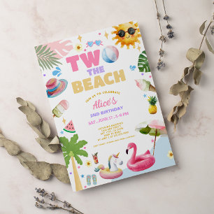 Two the Beach Tropical Summer 2nd Birthday Party Invitation