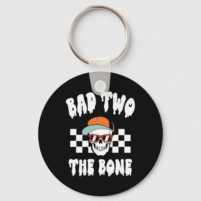 Two The Bone Funny 2nd Birthday Halloween Skeleton Keychain (Front)