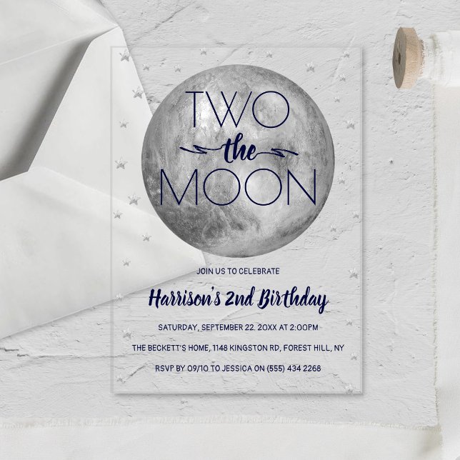 Two The Moon 2nd Birthday Acrylic Invitations (Creator Uploaded)