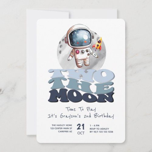 Two the Moon 2nd Birthday Astronaut Invitation