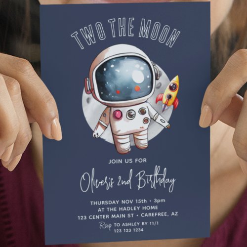 Two the Moon 2nd Birthday Boys Space Invitation
